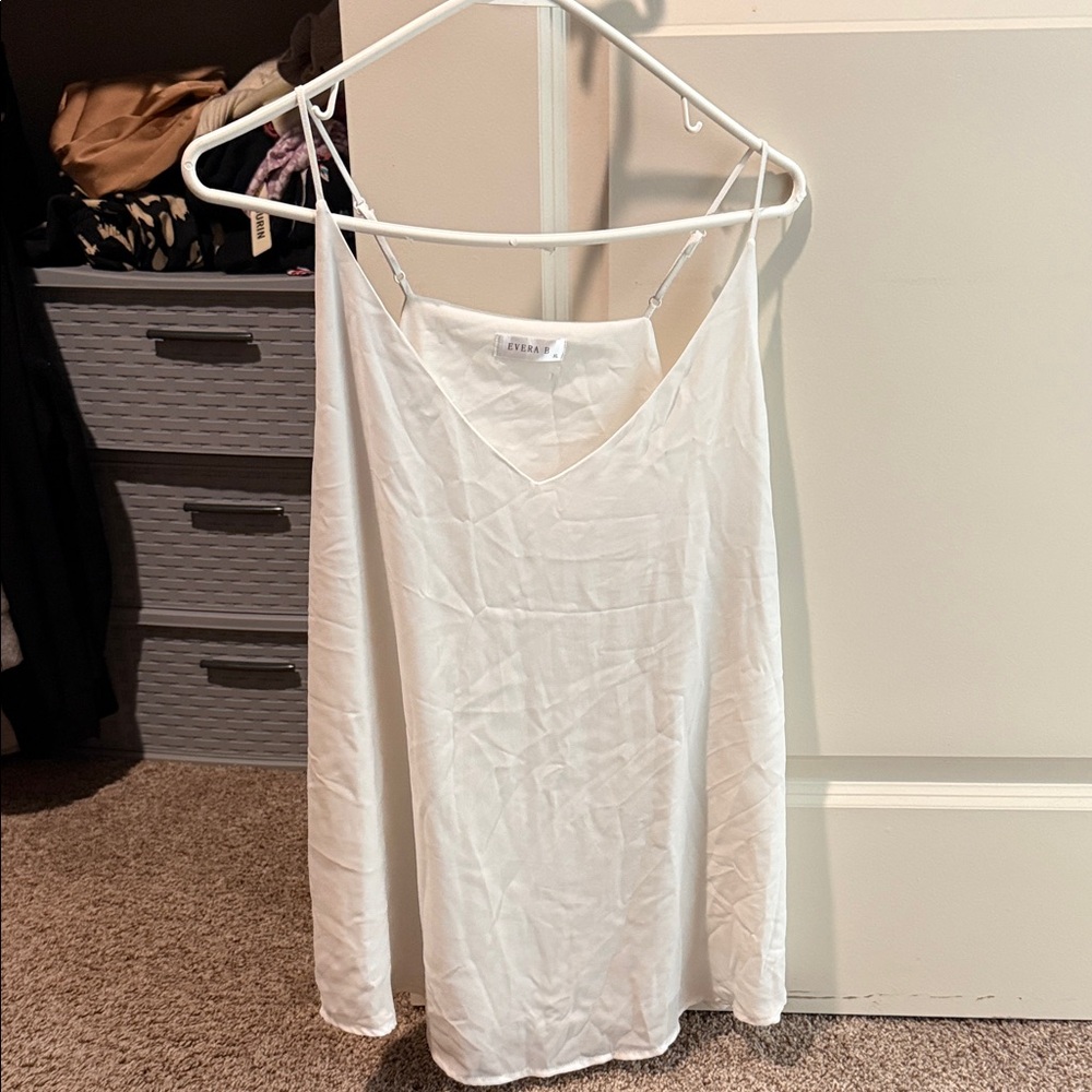 Everly White Satin V-Neck Slip Camisole